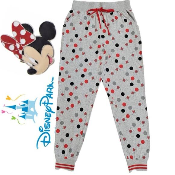 DISNEY MINNIE MOUSE TRACK PANTS POLKA DOTS LOUGE SIZE LARGE PJS BOTTOMS KAWAII - Picture 1 of 9